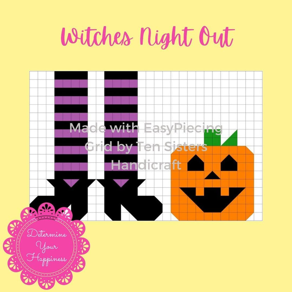 Witches Night Out Pattern comes with 4panels of EasyPiecing Grid from TenSisters Handicraft Printed foundation Grid Quilting Sewing Grid