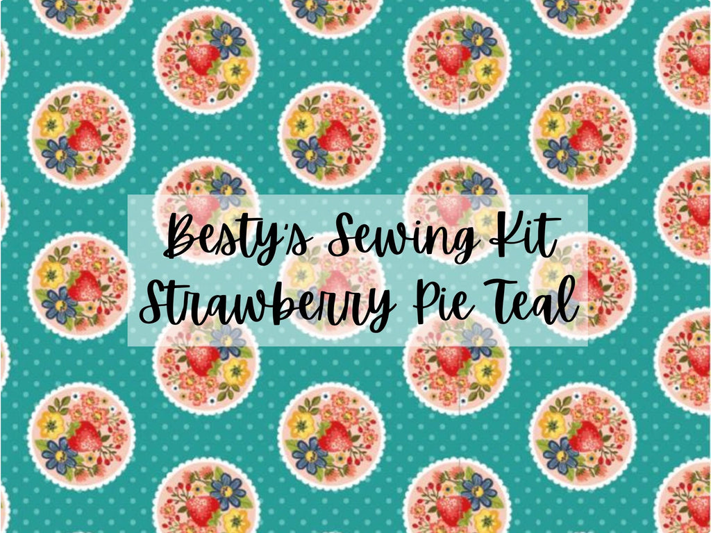 Teal Strawberries- Betsys Sewing Kit By Lori Woods For Poppie Cotton - Quilting Fabric by the Yard