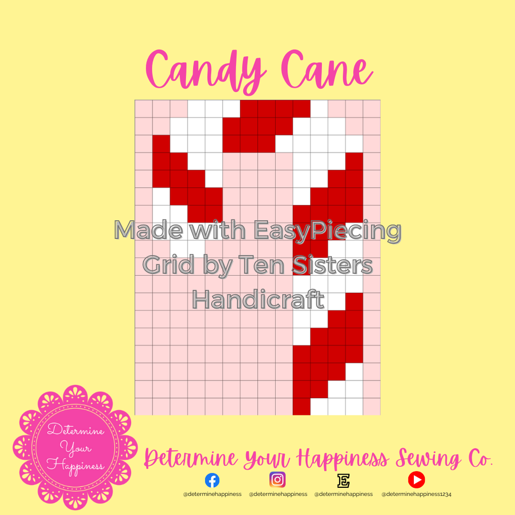 Christmas Candy Cane Pattern comes w/ 2-panels of EasyPiecing Grid by Ten Sisters Handicraft Printed foundation Grid Quilting Sewing Grid