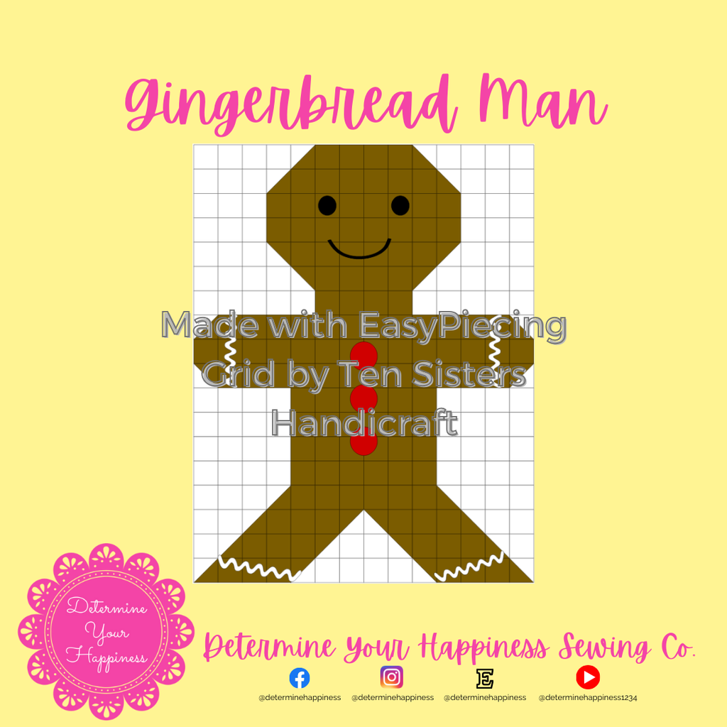Gingerbread Man Pattern comes w/ 2-panels of EasyPiecing Grid by Ten Sisters Handicraft Printed foundation Grid Quilting Sewing Grid