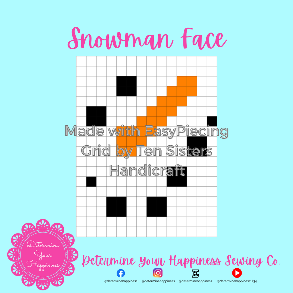 Snowman Face Pattern comes w/ 2 panels of EasyPiecing Grid by Ten Sisters Handicraft Printed foundation Grid Quilting Sewing Grid
