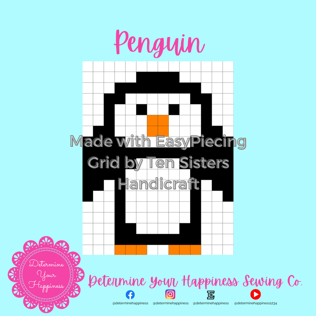 Penguin Pattern comes w/ 2 panels of EasyPiecing Grid by Ten Sisters Handicraft Printed foundation Grid Quilting Sewing Grid