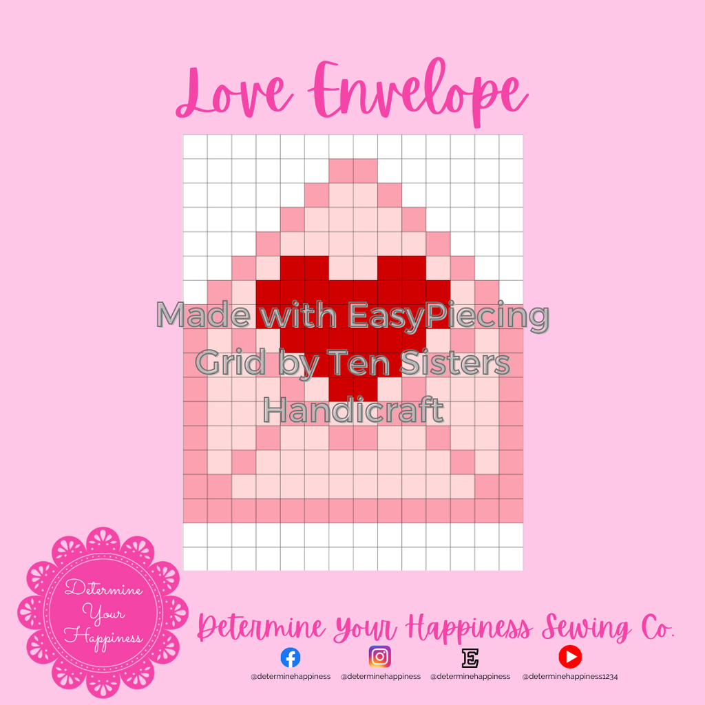 Love Envelope Pattern comes w/ 2 panels of EasyPiecing Grid by Ten Sisters Handicraft Printed foundation Grid Quilting Sewing Grid