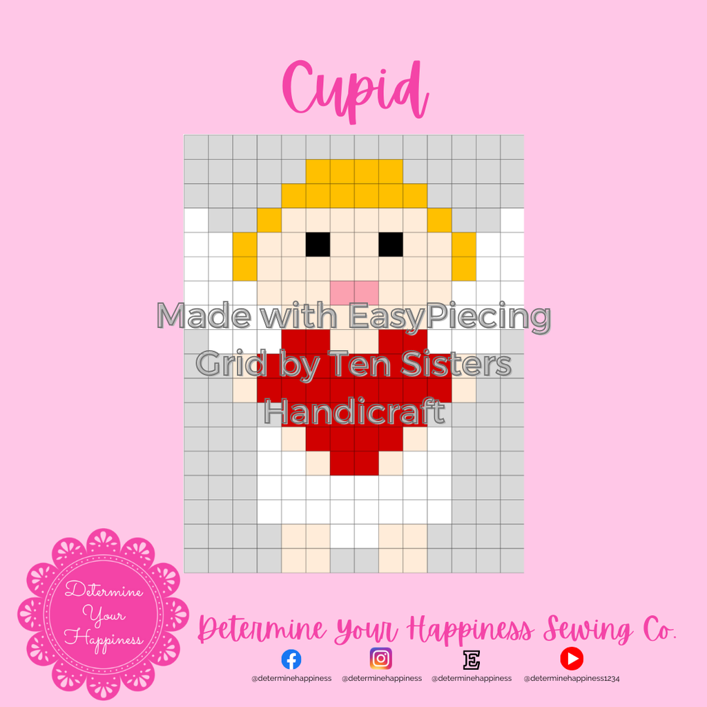 Valentine Cupid Pattern comes w/ 2 panels of EasyPiecing Grid by Ten Sisters Handicraft Printed foundation Grid Quilting Sewing Grid