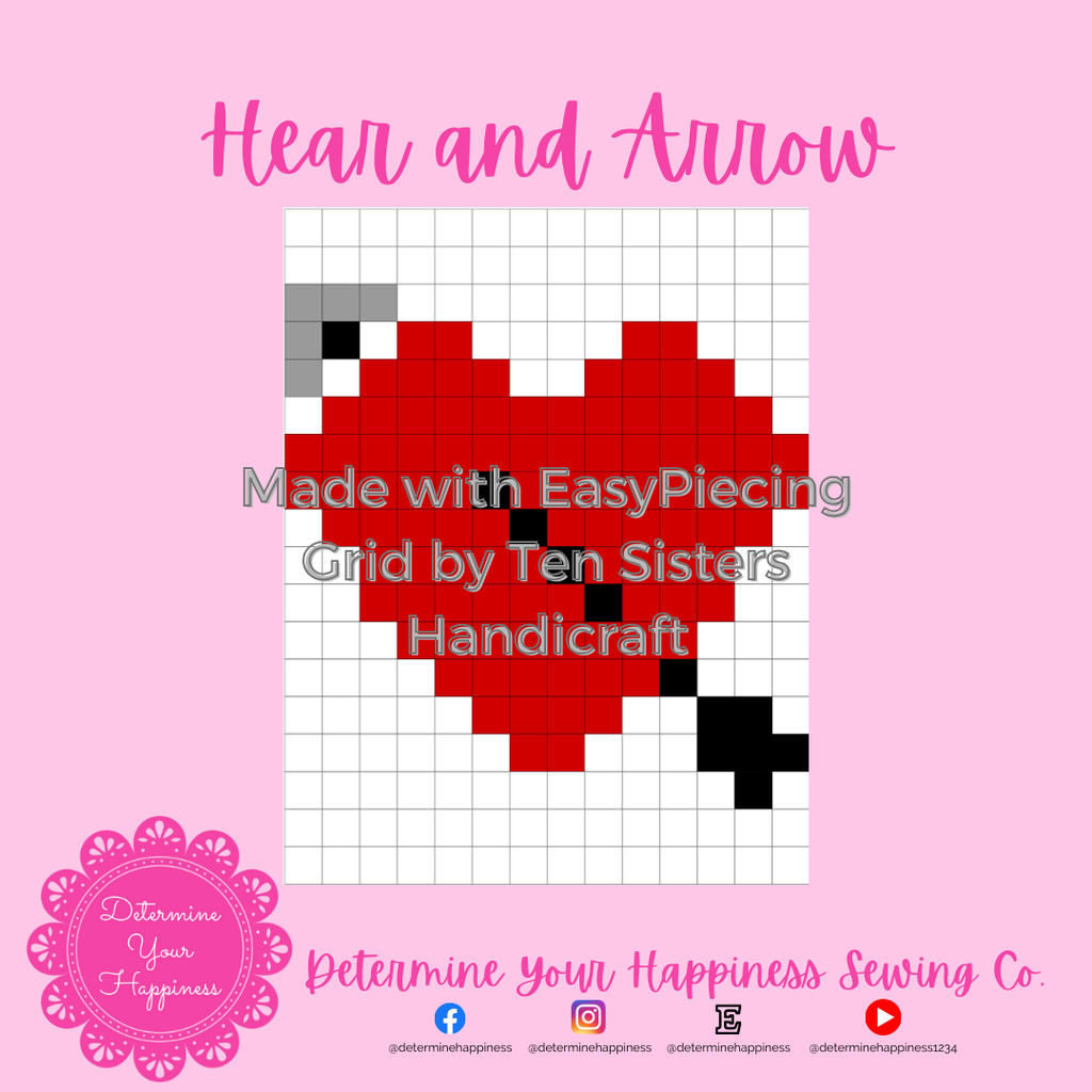 Valentine Heart Arrow Pattern comes w/ 2 panels of EasyPiecing Grid by Ten Sisters Handicraft Printed foundation Grid Quilting Sewing Grid