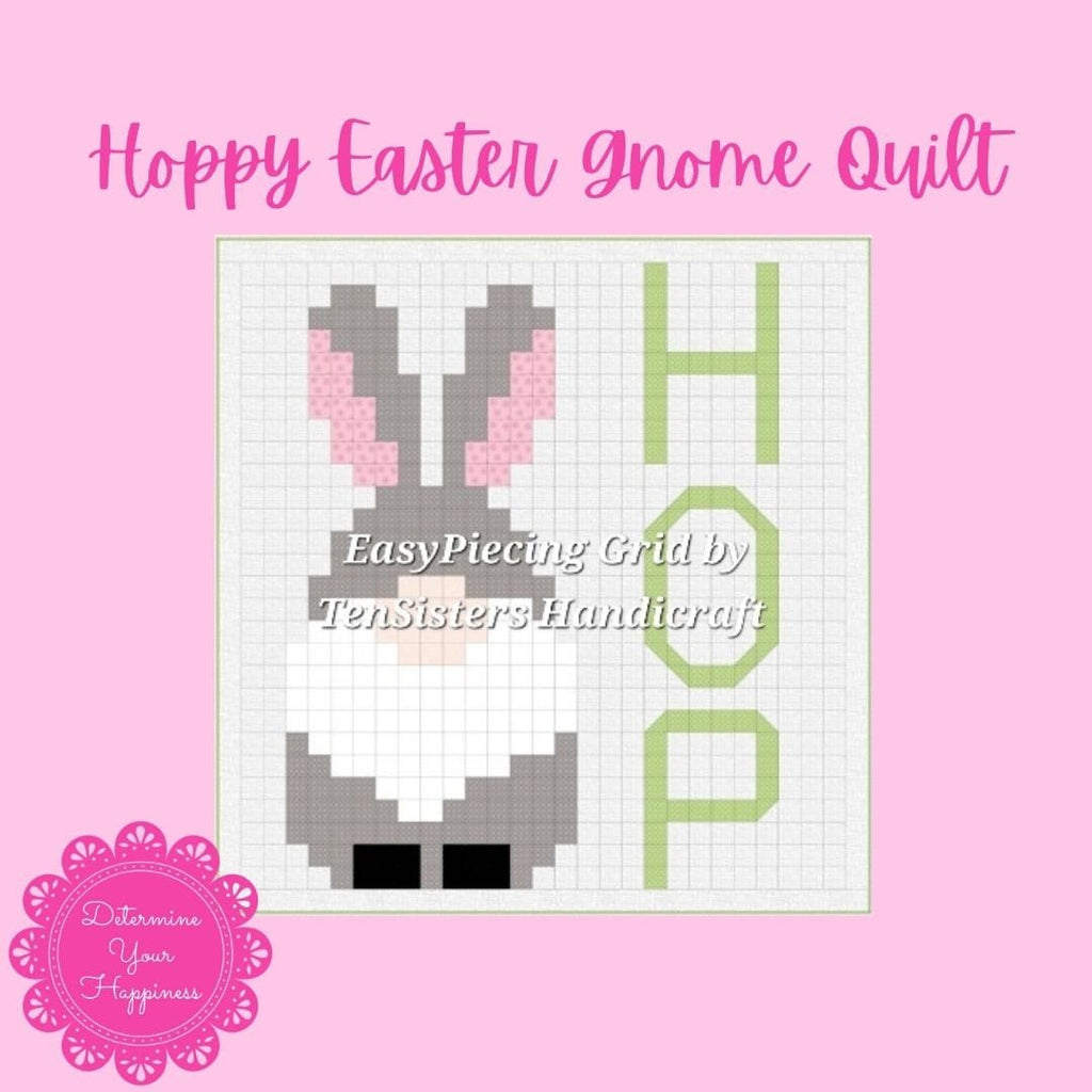 FREE Hoppy Easter Gnome 6-panel Pattern w/ purchase EasyPiecing Grid by TenSisters Handicraft. Printed foundation Grid Quilting Sewing Grid