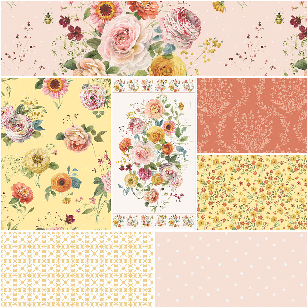 Sketchbook 1 Yard Bundle Peachy - Riley Blake by Lisa Audit - 7 Pieces - 100% Cotton