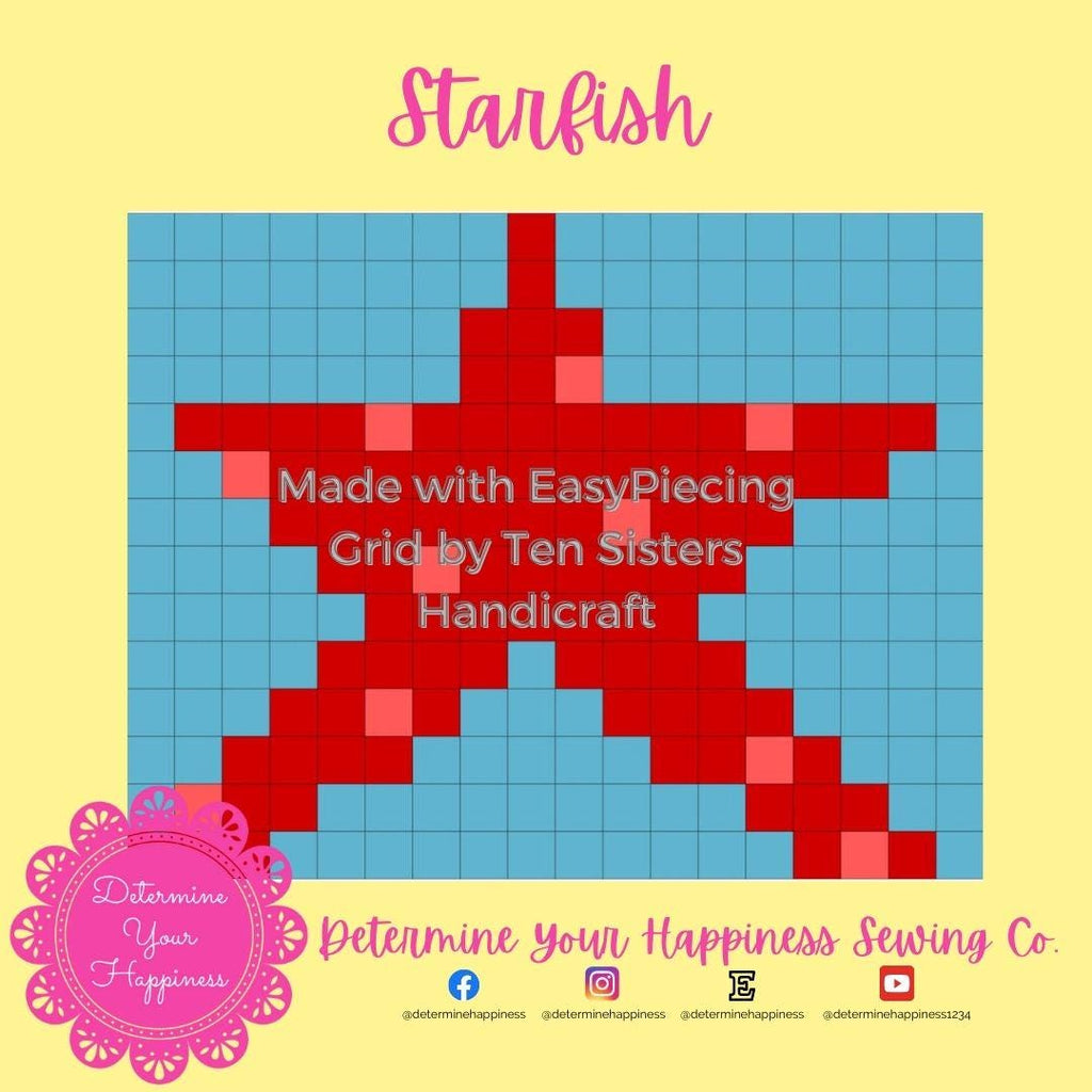 Starfish Quilt Block Pattern comes w/ 2 panels of EasyPiecing Grid by Ten Sisters Handicraft Printed foundation, Grid Quilting Sewing Grid