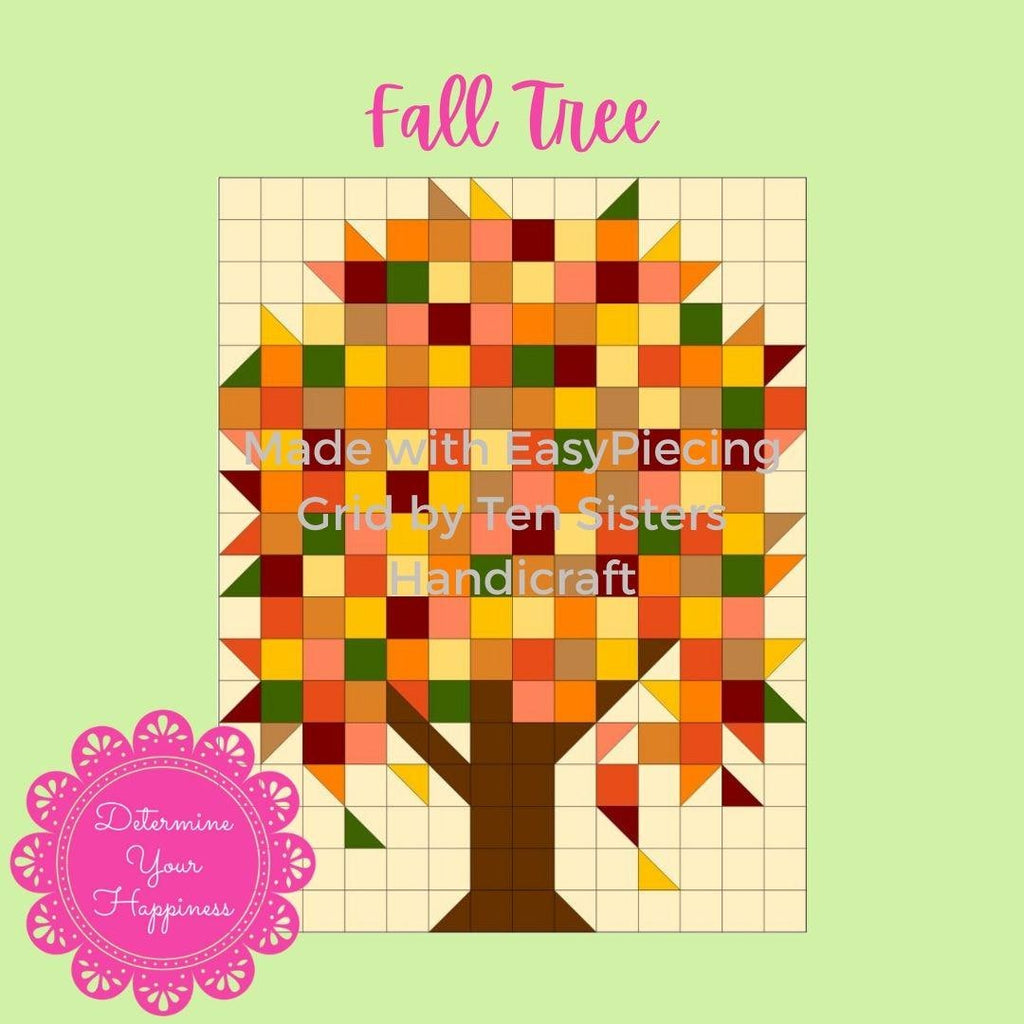 Fall Tree Pattern comes with 2-panels EasyPiecing Grid from Ten Sisters Handicraft. Printed foundation, Grid Quilting, Sewing Grid.