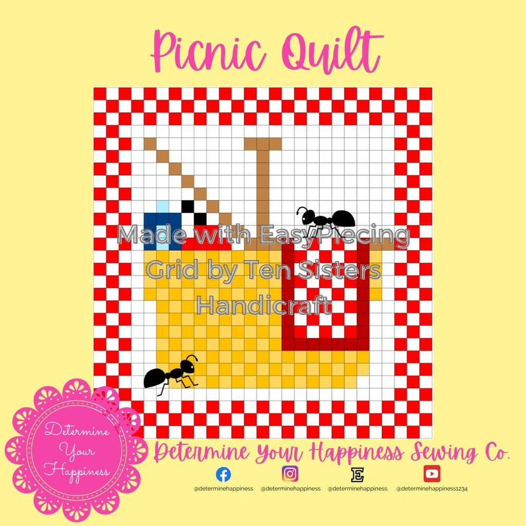 Picnic Time Quilt Pattern comes with 6-panels of EasyPiecing Grid by Ten Sisters Handicraft Printed foundation, Grid Quilting Sewing Grid