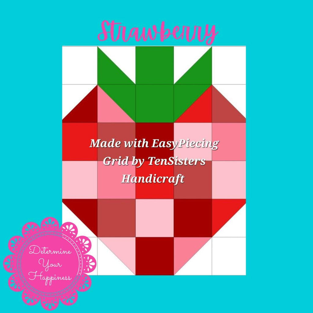 STRAWBERRY Pattern comes with 1 panel of EasyPiecing Grid from Ten Sisters Handicraft. Printed foundation, Grid Quilting, Sewing Grid.
