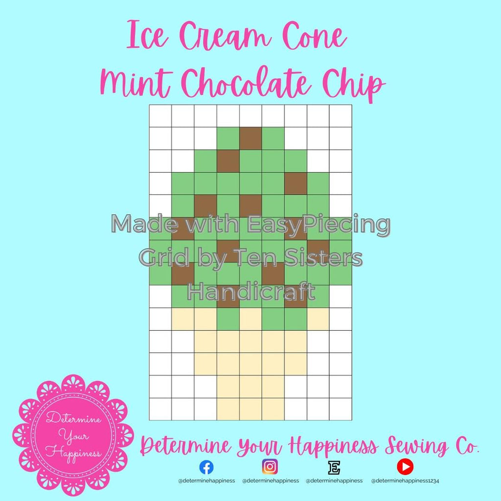Mint Chocolate Ice Cream Pattern comes w/1 panel of EasyPiecing Grid by Ten Sisters Handicraft Printed foundation Grid Quilting Sewing Grid