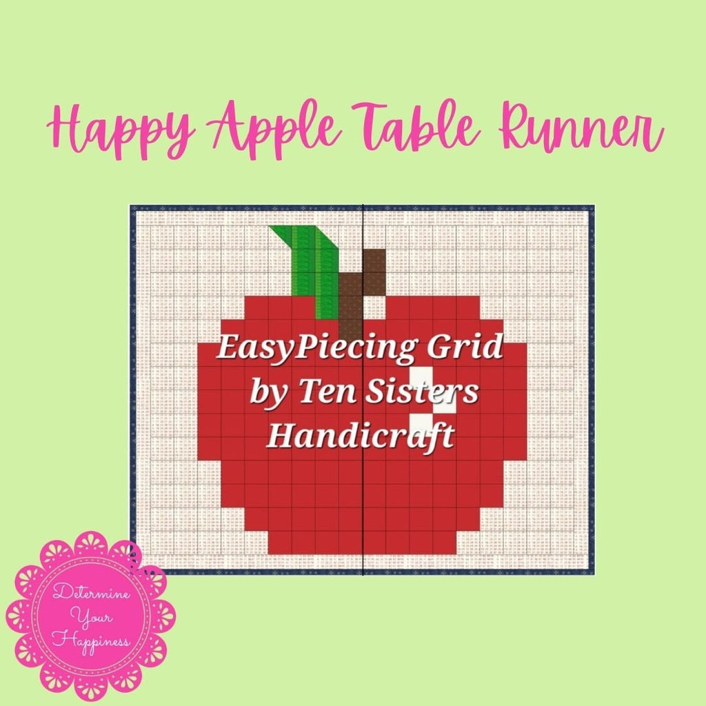 FREE Happy Apple 2 panel Pattern with purchase EasyPiecing Grid from Ten Sisters Handicraft. Printed foundation, Grid Quilting, Sewing Grid