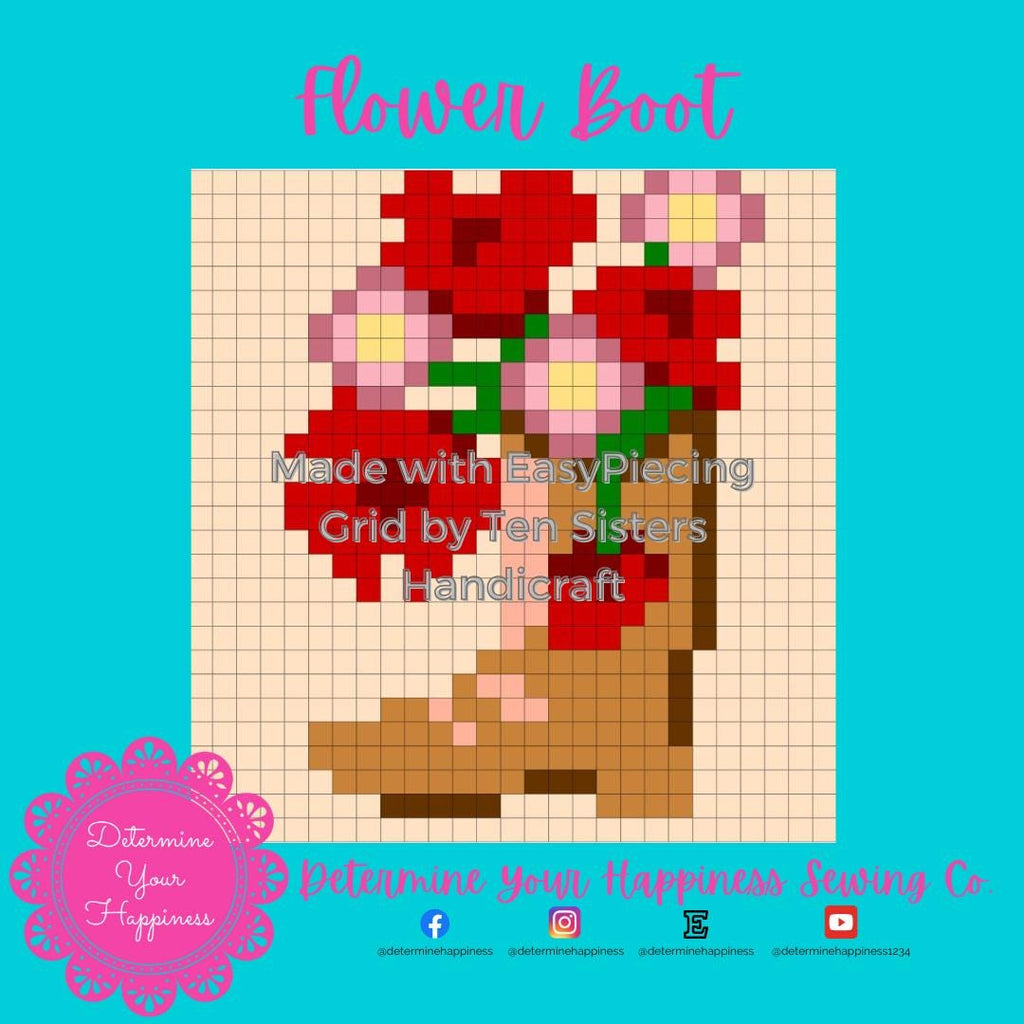 Flower Cowboy Boot Quilt Pattern - Beginner Friendly, Easy Foundation Piecing, Includes EasyPiecing Grid