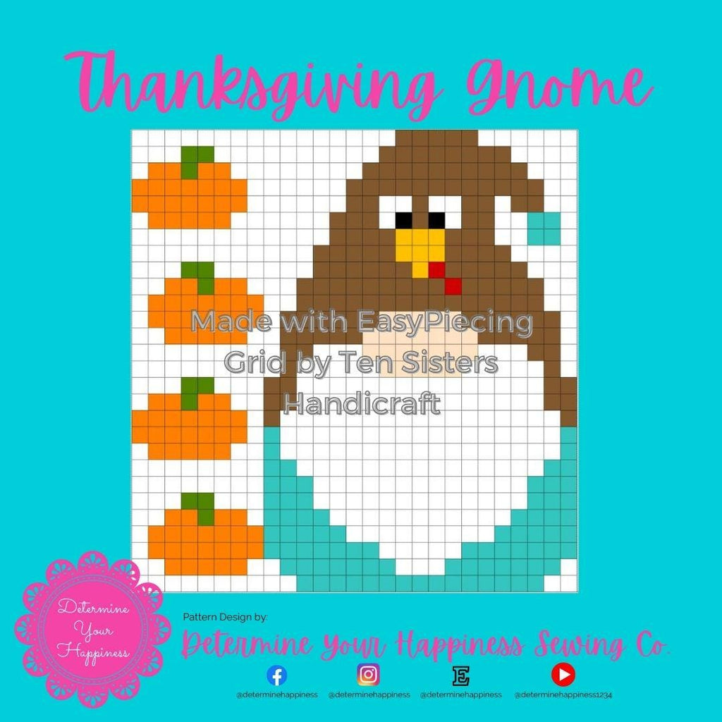 Thanksgiving Gnome Quilt Pattern - Beginner Friendly, Easy Foundation Piecing, Includes EasyPiecing Grid