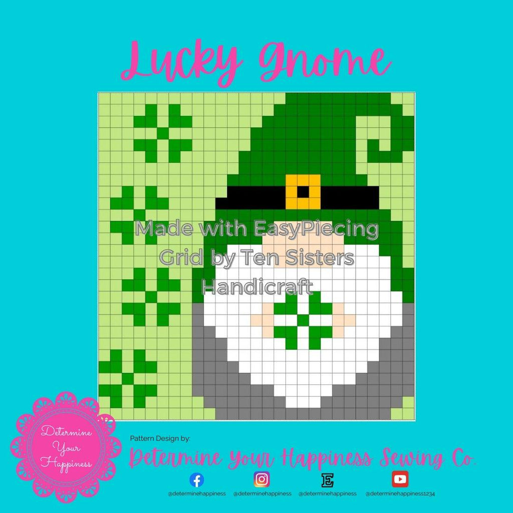 Lucky Gnome Pattern comes with 6 panels of EasyPiecing Grid by Ten Sisters Handicraft Printed foundation, Grid Quilting Sewing Grid