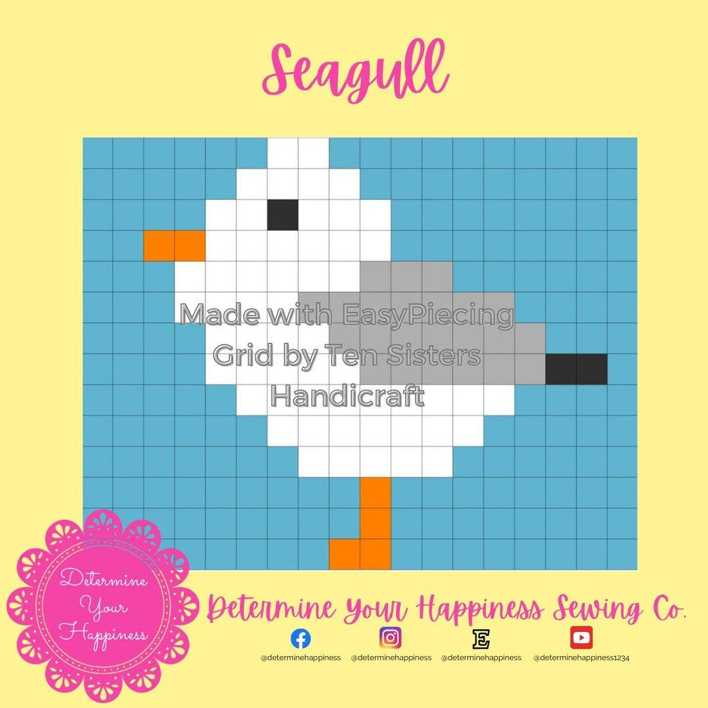 Seagull Quilt Block Pattern comes w/ 2 panels of EasyPiecing Grid by Ten Sisters Handicraft Printed foundation, Grid Quilting Sewing Grid