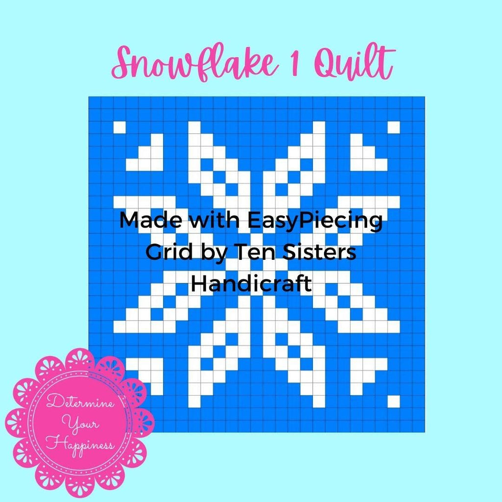 Snowflake 1 Quilt Pattern comes with 6-panels of EasyPiecing Grid by Ten Sisters Handicraft Printed foundation, Grid Quilting Sewing Grid