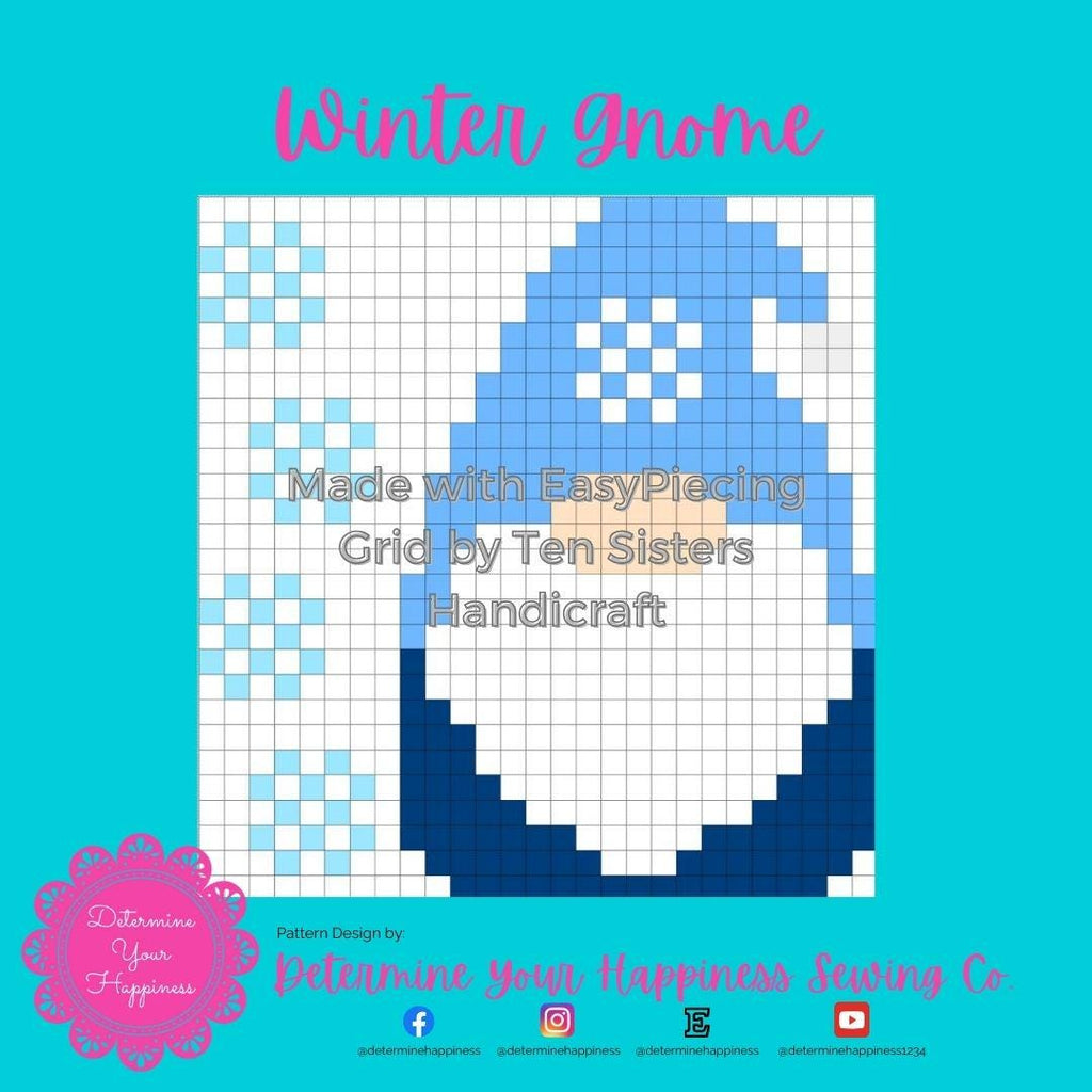 Winter Gnome Pattern comes with 6 panels of EasyPiecing Grid by Ten Sisters Handicraft Printed foundation, Grid Quilting Sewing Grid