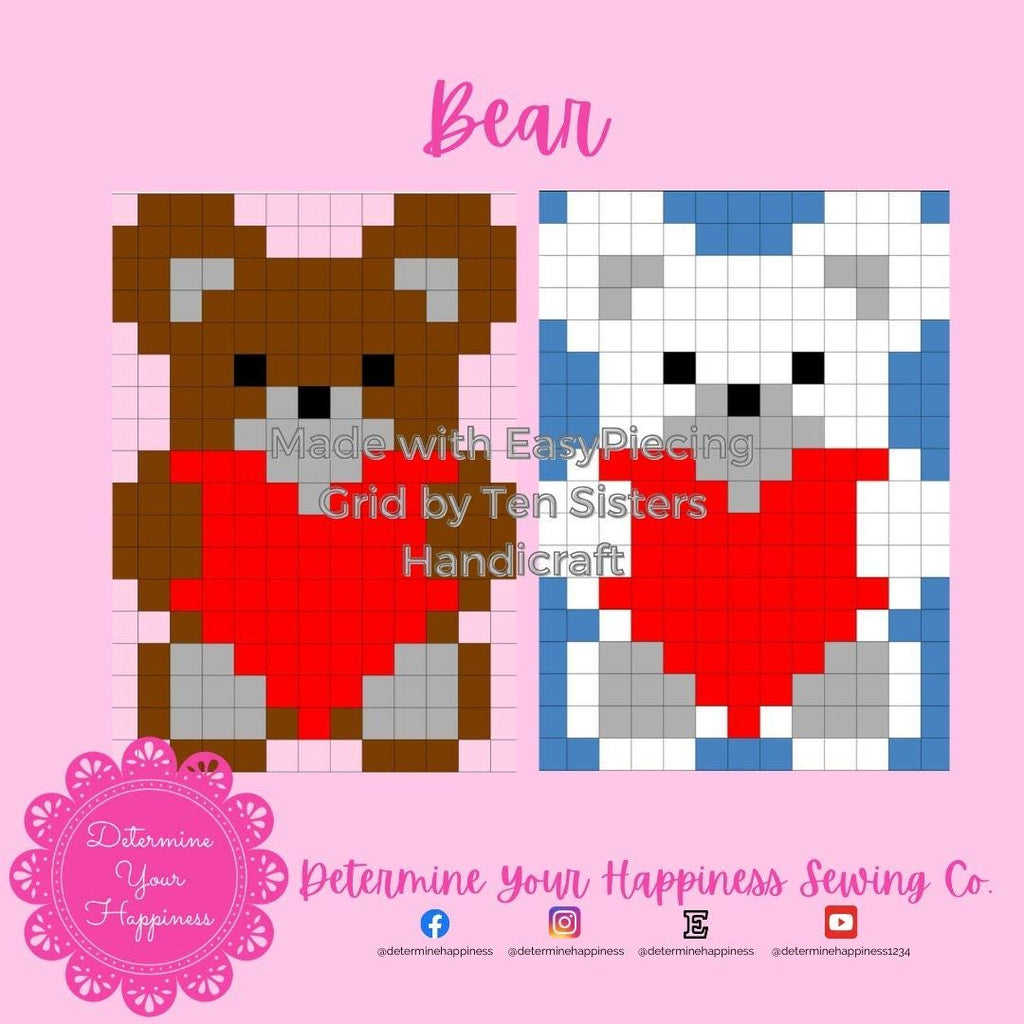 Bear with Heart Quilt Pattern - Beginner Friendly, Easy Foundation Piecing, Includes EasyPiecing Grid