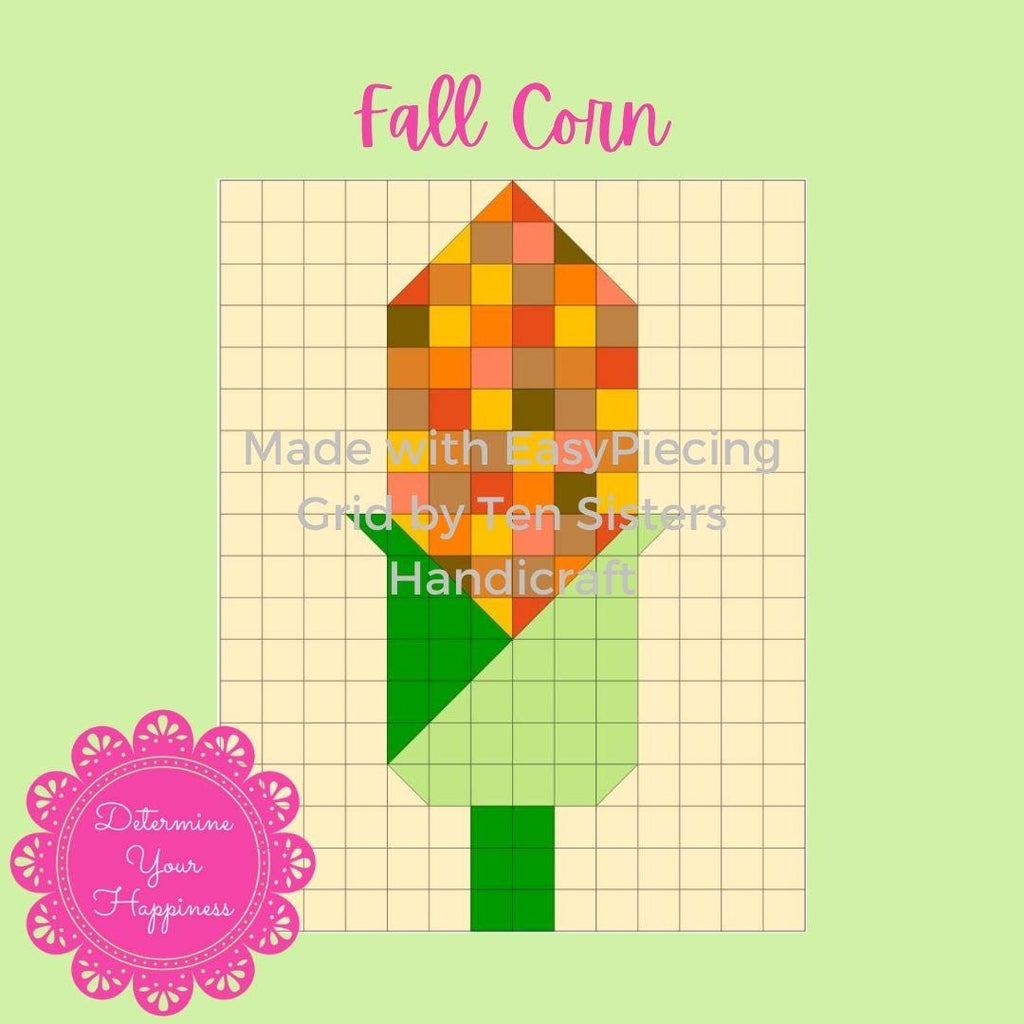 Fall Corn Pattern comes with 2 panels EasyPiecing Grid from Ten Sisters Handicraft. Printed foundation, Grid Quilting Sewing Grid