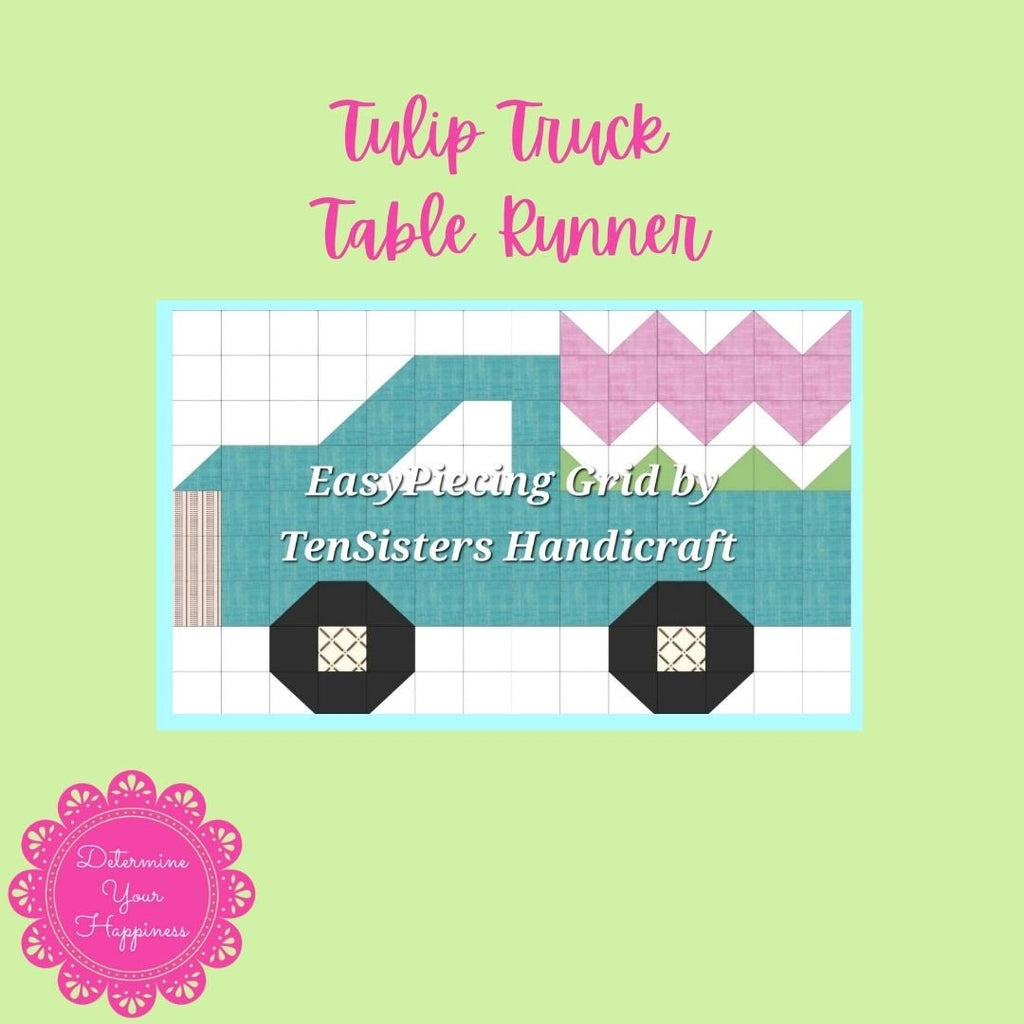FREE Tulip Truck 2-panel Pattern with purchase EasyPiecing Grid from Ten Sisters Handicraft. Printed foundation, Grid Quilting, Sewing Grid