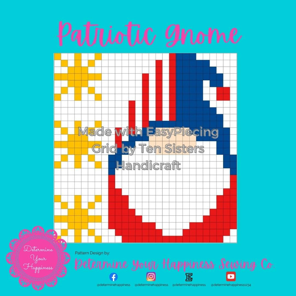 Patriotic Gnome Pattern comes with 6 panels of EasyPiecing Grid by Ten Sisters Handicraft Printed foundation, Grid Quilting Sewing Grid
