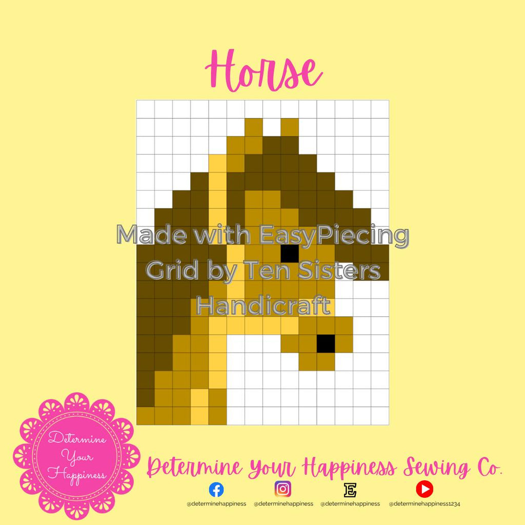 Farm Animals HORSE Pattern comes with 2panels of EasyPiecing Grid by Ten Sisters Handicraft Printed foundation Grid Quilting Sewing Grid