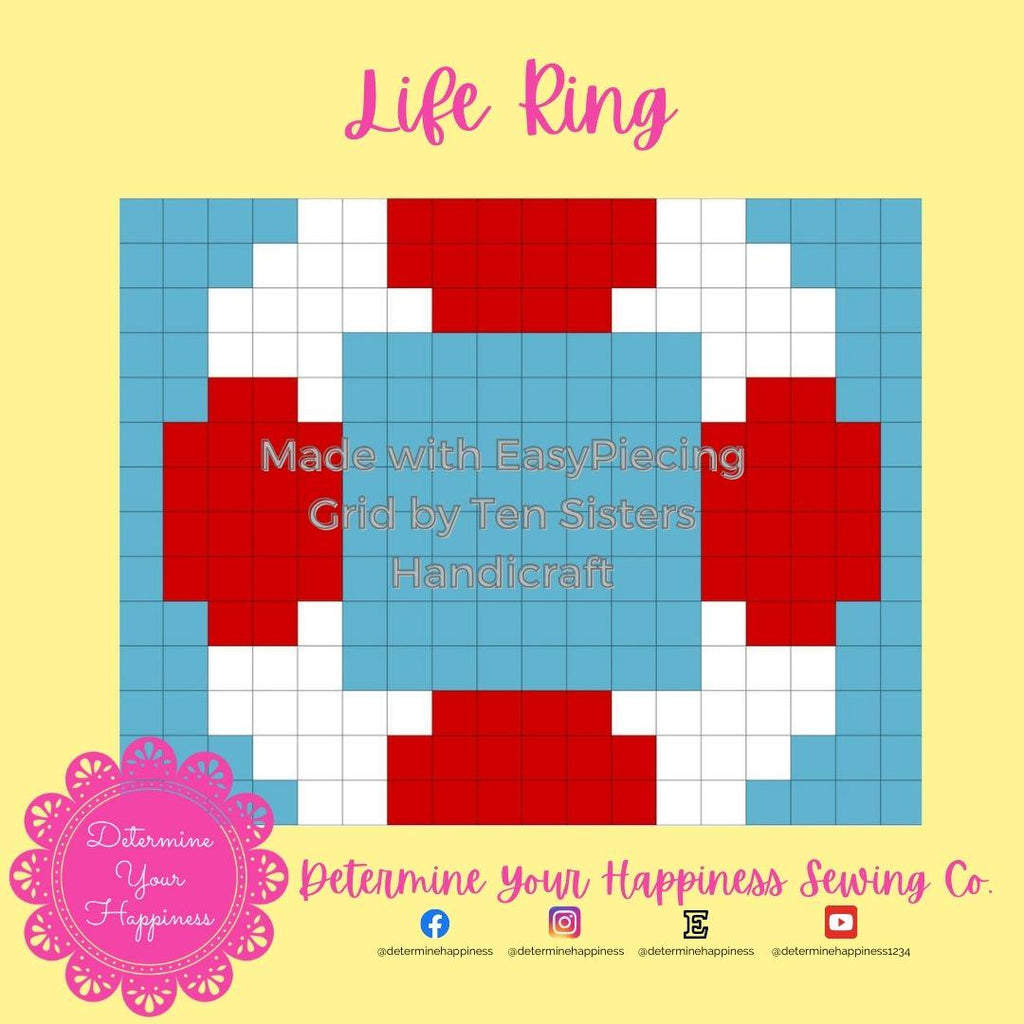 Life Ring Quilt Block Pattern comes w/ 2 panels of EasyPiecing Grid by Ten Sisters Handicraft Printed foundation, Grid Quilting Sewing Grid