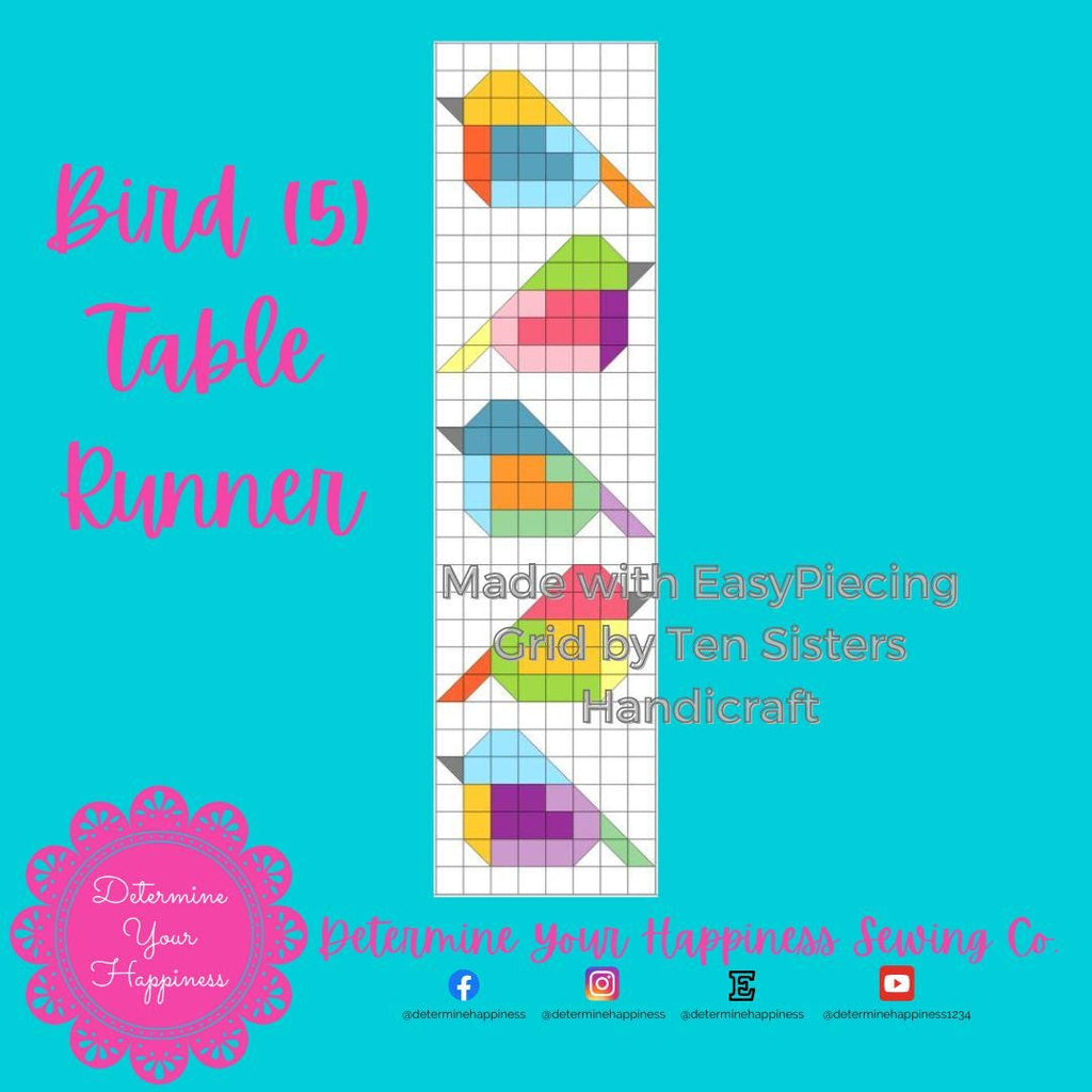 Bird 5 Table Runner Quilt Pattern - Beginner Friendly, Easy Foundation Piecing, Includes EasyPiecing Grid