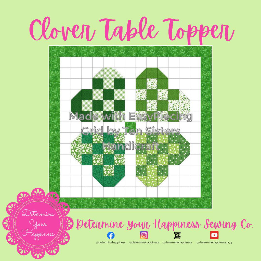 Clover Hearts Pattern comes with 2-panels of EasyPiecing Grid by Ten Sisters Handicraft Printed foundation, Grid Quilting Sewing Grid