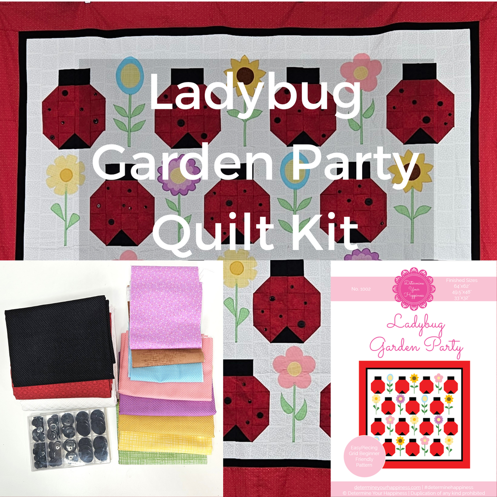 Ladybug Garden Party Applique Quilt Kit (64" x 62") - Pattern, Fabric & EasyPiecing Grid Included