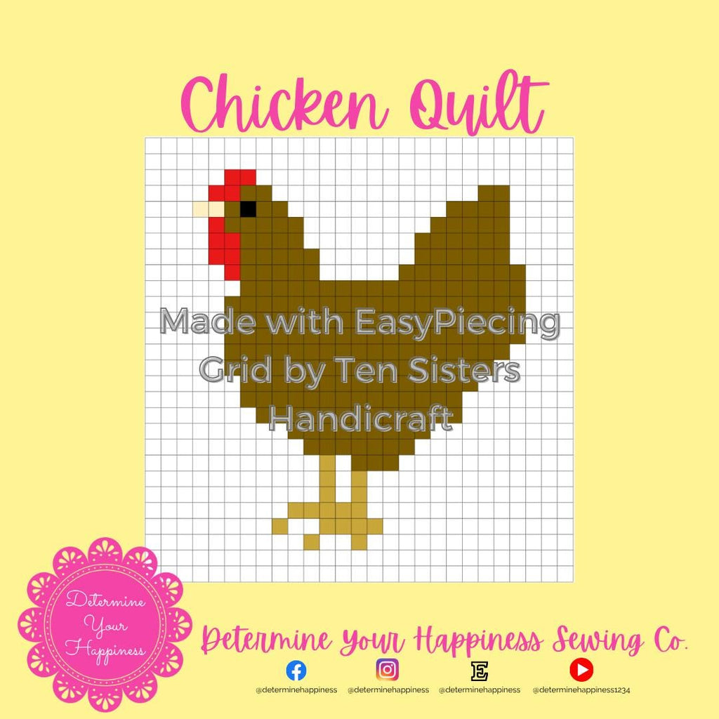 Chicken Quilt Pattern comes with 6-panels of EasyPiecing Grid by Ten Sisters Handicraft Printed foundation, Grid Quilting Sewing Grid