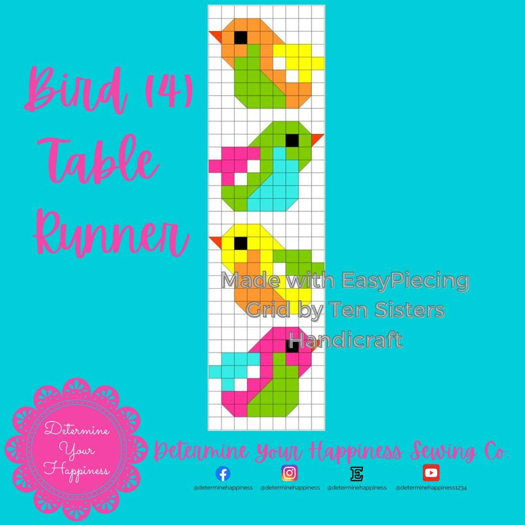 Birds (4) Table Runner Quilt Pattern - Beginner Friendly, Easy Foundation Piecing, Includes EasyPiecing Grid