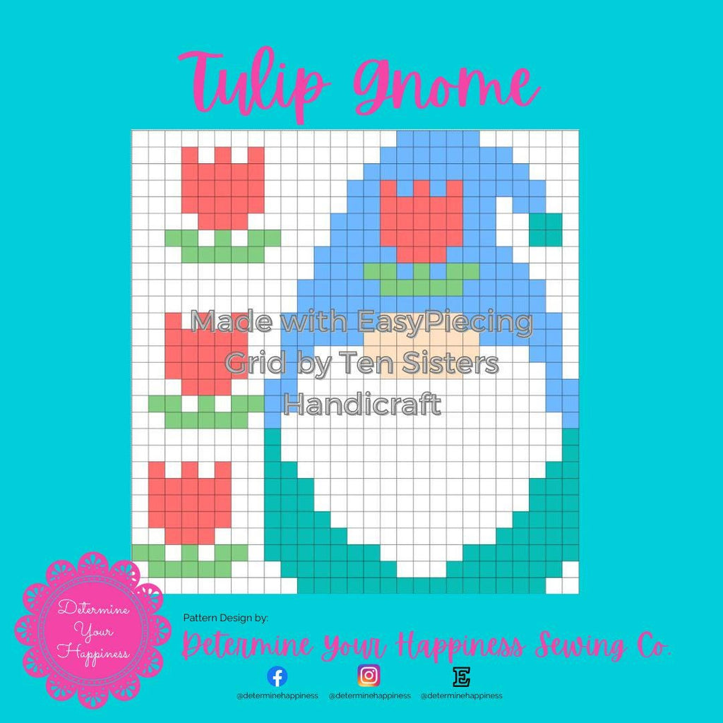 Tulip Gnome Quilt Pattern - Beginner Friendly, Easy Foundation Piecing, Includes EasyPiecing Grid