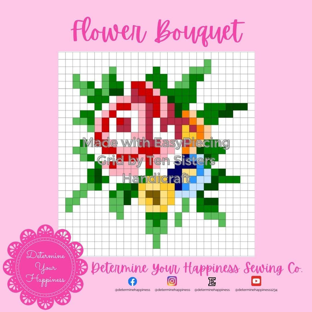 Flower Bouquet Quilt Pattern - Beginner Friendly, Easy Foundation Piecing, Includes EasyPiecing Grid