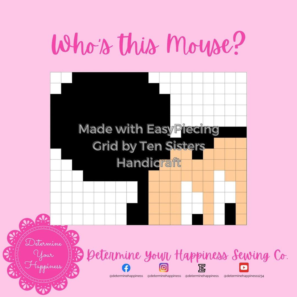 Who's that Mouse? Pattern comes with 2 panels of EasyPiecing Grid by Ten Sisters Handicraft Printed foundation, Grid Quilting Sewing Grid