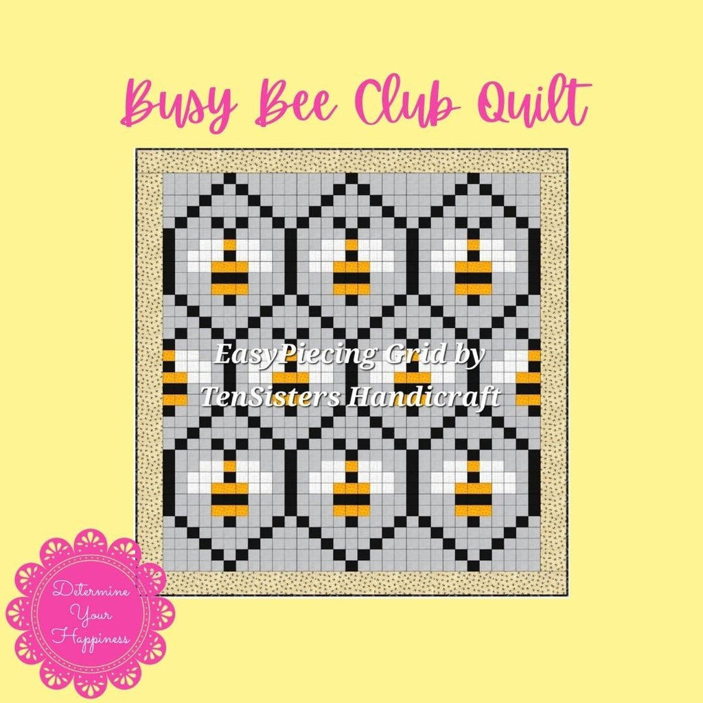 FREE Busy Bee Club 10-panel Pattern w/ purchase EasyPiecing Grid from Ten Sisters Handicraft. Printed foundation Grid Quilting Sewing Grid