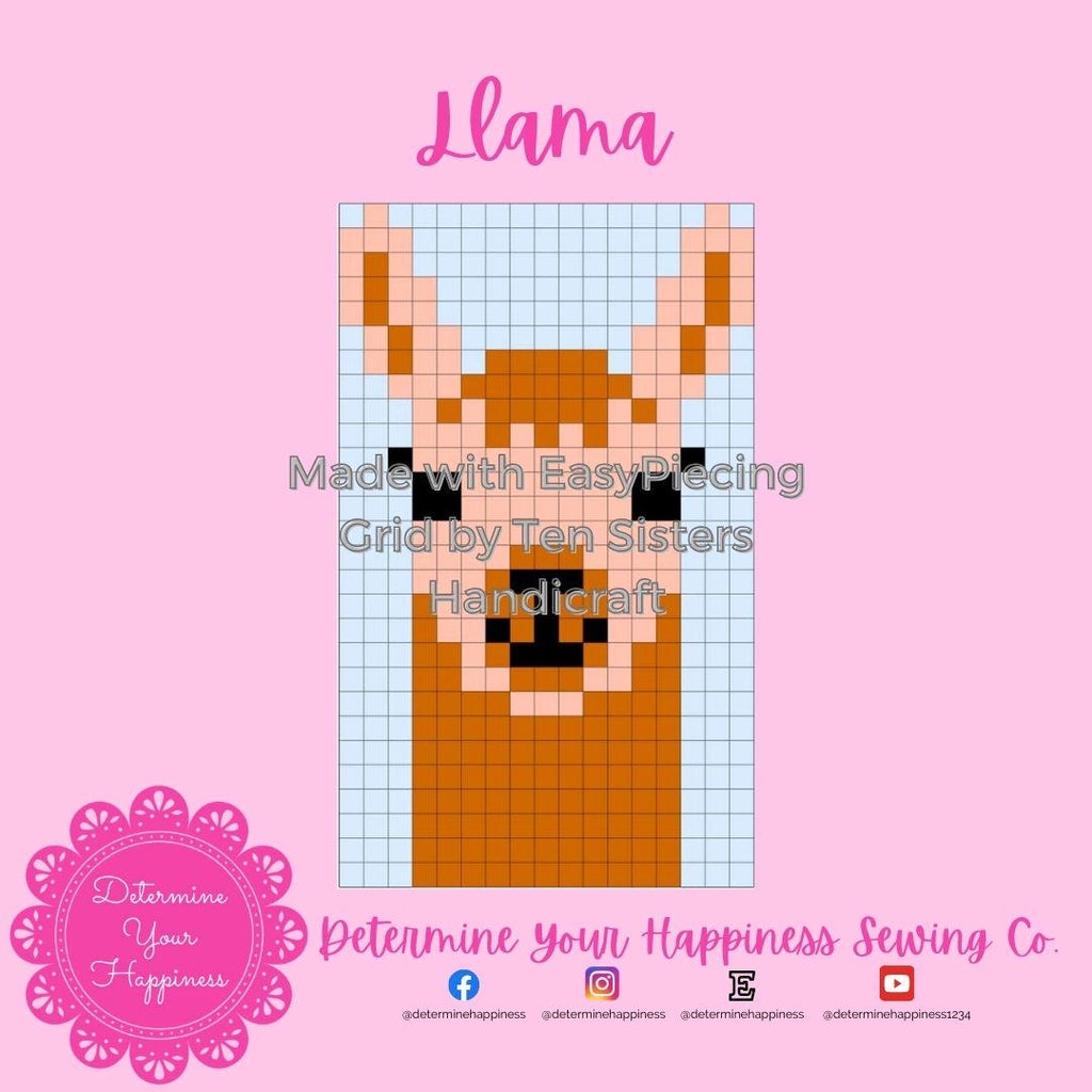 Llama Pattern comes with 4 panels of EasyPiecing Grid from Ten Sisters Handicraft Printed foundation Grid Quilting and Sewing Grid