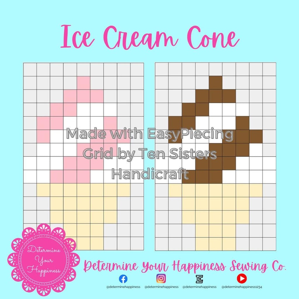 Ice Cream Twist Cones Pattern comes w/ 1 panel of EasyPiecing Grid from Ten Sisters Handicraft Printed foundation Grid Quilting Sewing Grid