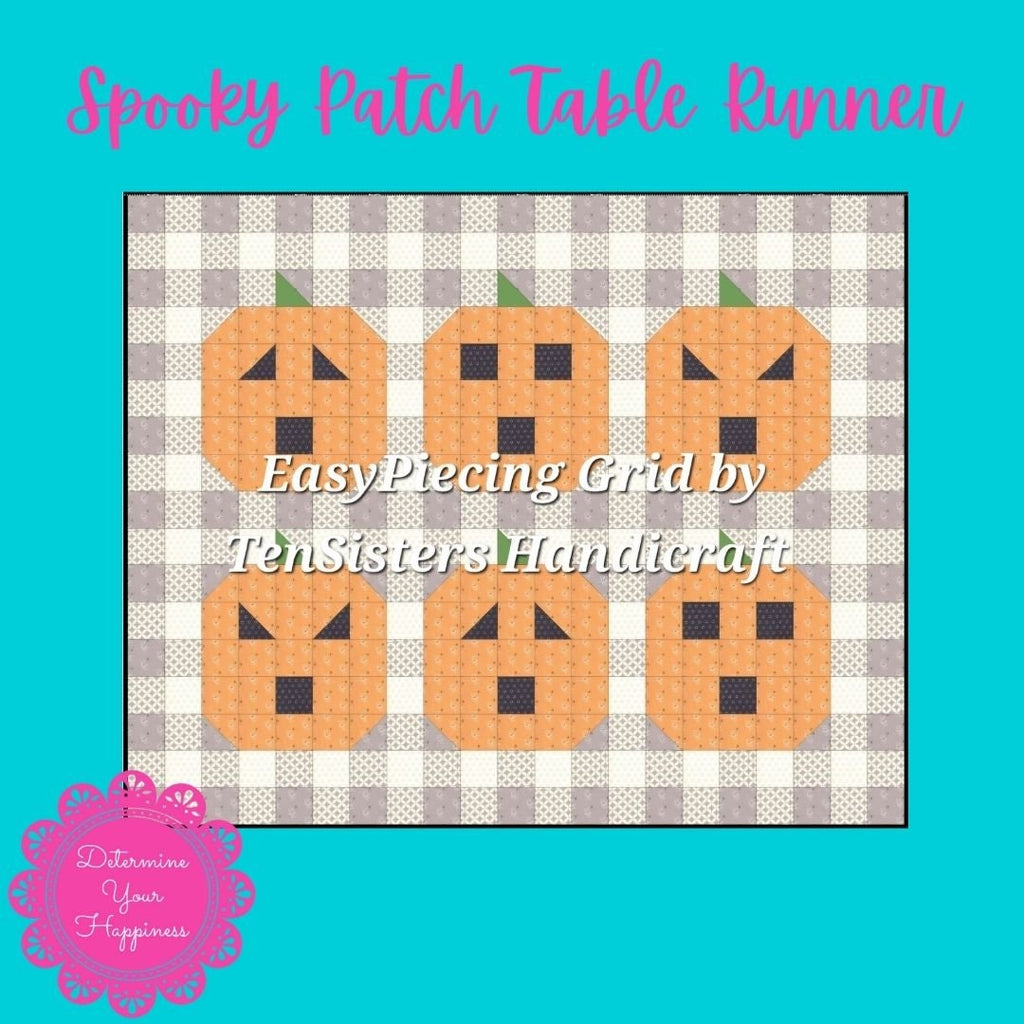FREE Spooky Patch 3-panel Pattern with purchase EasyPiecing Grid -Ten Sisters Handicraft Printed foundation Grid Quilting Sewing Grid
