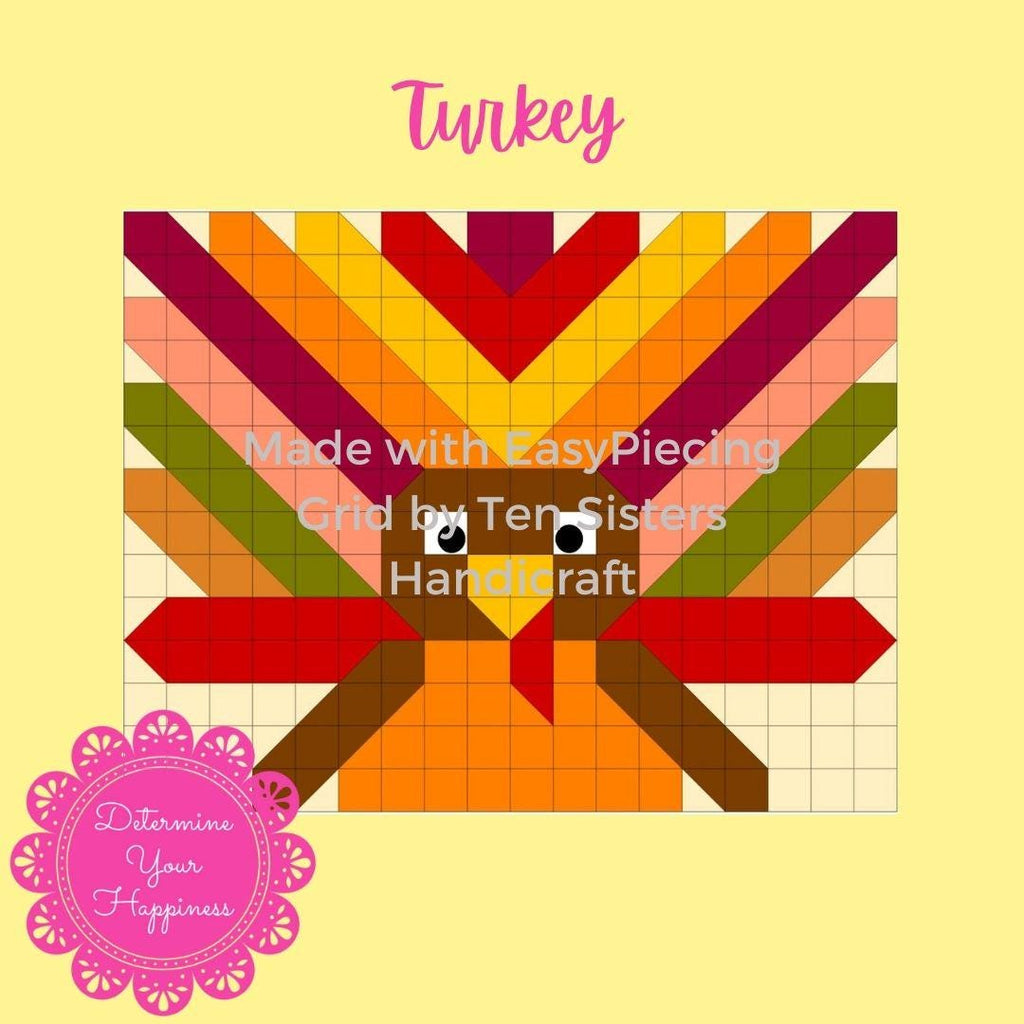 Turkey Pattern comes with 2 panels of EasyPiecing Grid from Ten Sisters Handicraft. Printed foundation Grid Quilting Sewing Grid