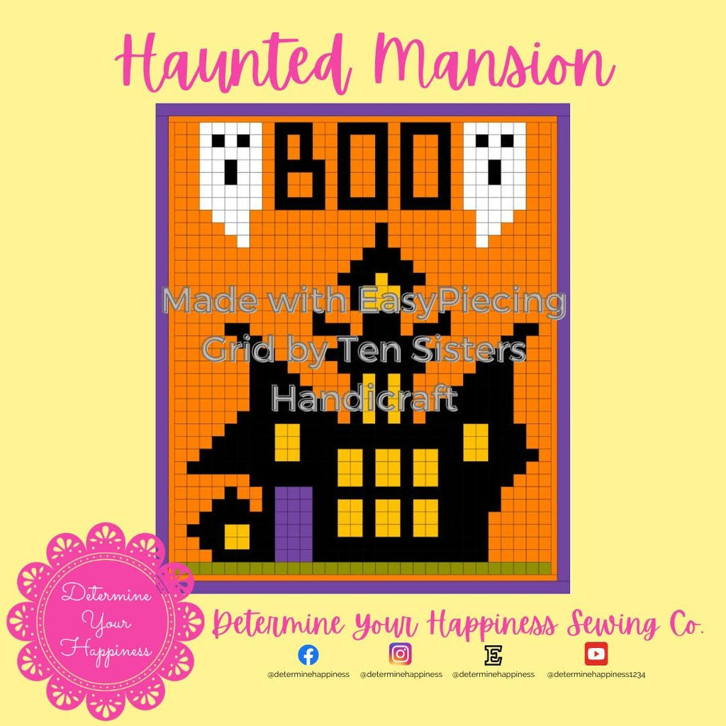 Haunted Mansion Quilt Pattern comes w/ 9 panels of EasyPiecing Grid by Ten Sisters Handicraft Printed foundation Grid Quilting Sewing Grid