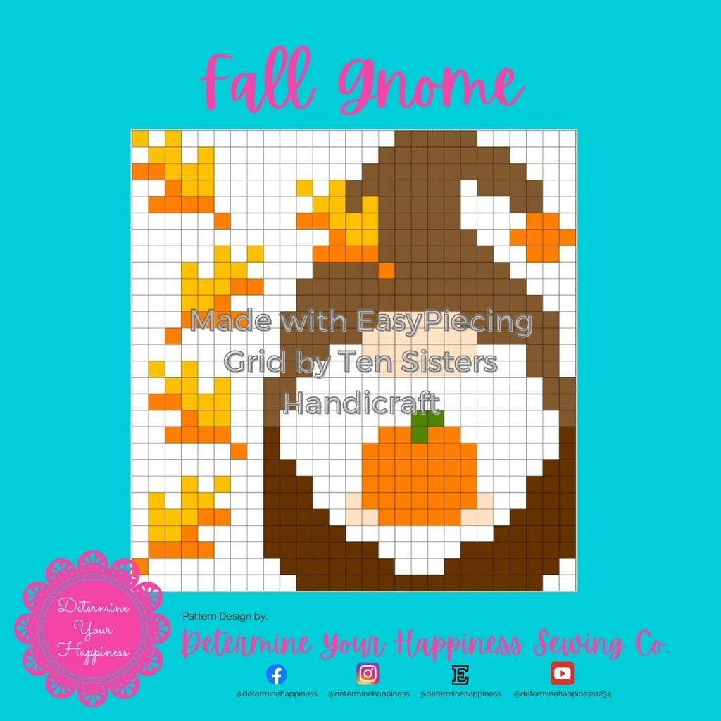 Fall Gnome Quilt Pattern - Beginner Friendly, Easy Foundation Piecing, Includes EasyPiecing Grid