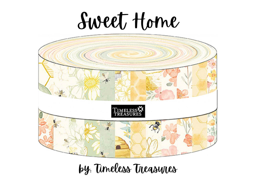 Sweet Home by Timeless Treasures Fabrics 40-strip Jelly Roll of 2.5-inch wide strips soft pastels, charming prints, and comforting patterns - Precut Fabric Strips, 100% Cotton Quilting Fabric