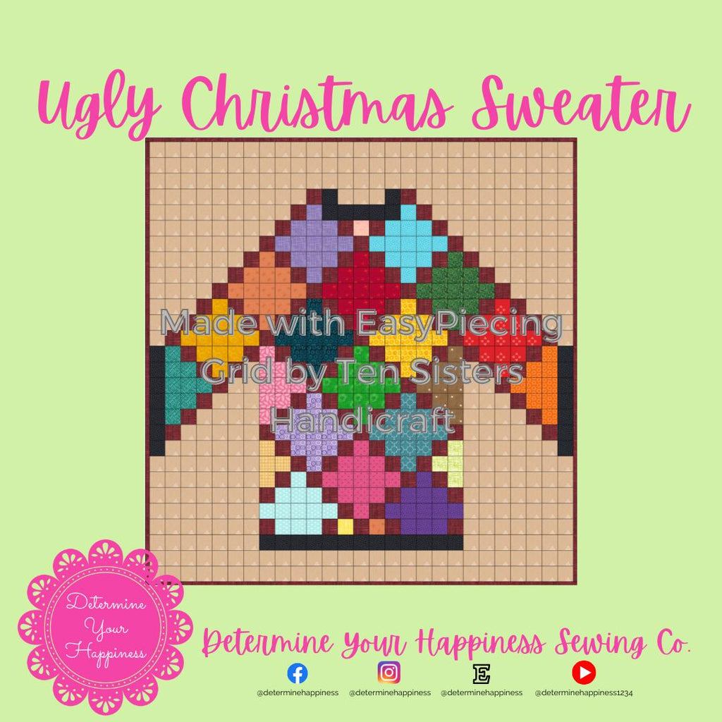 Ugly Christmas Sweater Pattern comes w/ 6panels of EasyPiecing Grid by Ten Sisters Handicraft Printed foundation Grid Quilting Sewing Grid