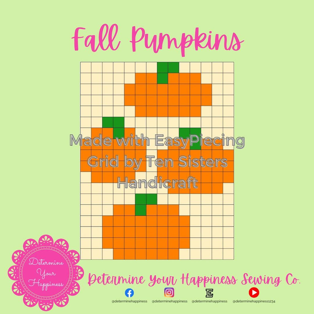 Fall Pumpkins Pattern comes with 2-panels EasyPiecing Grid from Ten Sisters Handicraft. Printed foundation, Grid Quilting, Sewing Grid.