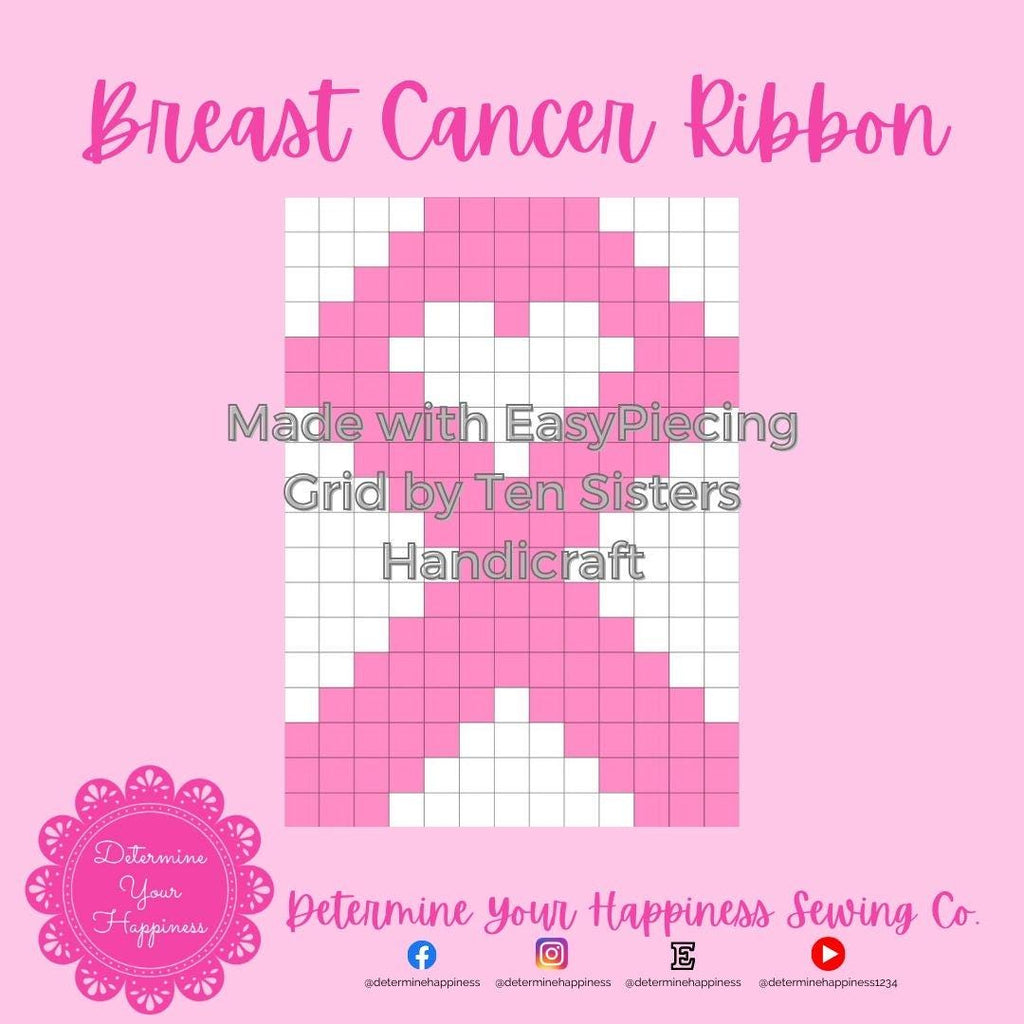 Breast Cancer Ribbon Pattern comes with 2-panels EasyPiecing Grid from Ten Sisters Handicraft Printed foundation Grid Quilting Sewing Grid
