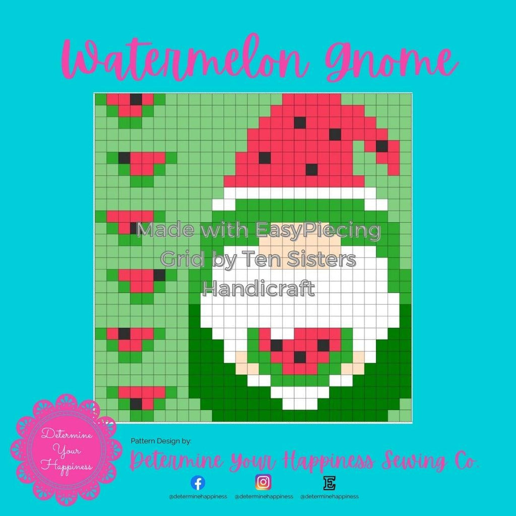 Watermelon Gnome Quilt Pattern - Beginner Friendly, Easy Foundation Piecing, Includes EasyPiecing Grid