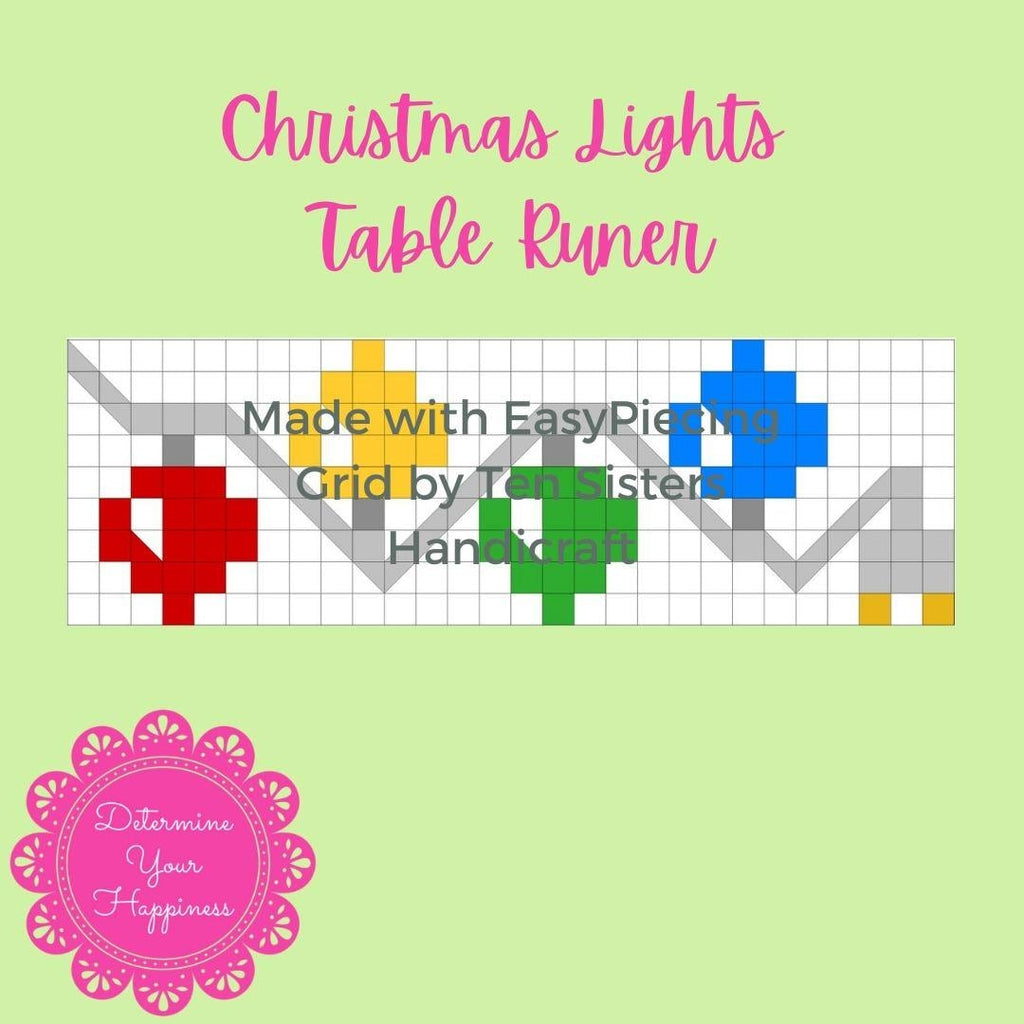 Christmas Lights Pattern comes with 2-panels of EasyPiecing Grid by Ten Sisters Handicraft Printed foundation, Grid Quilting Sewing Grid